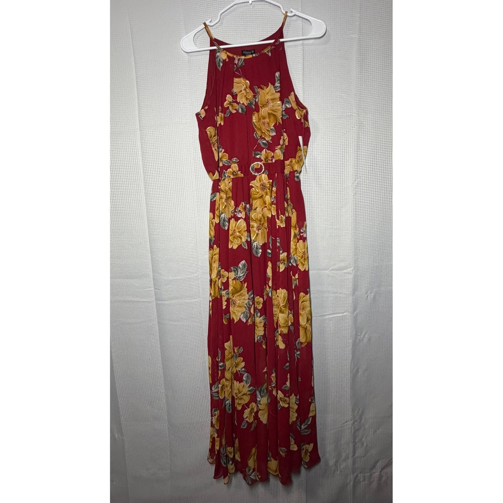 Alexa B Nites Maxi Dress 10 Red Yellow Floral‎ Halter Neck Gown VTU211498RS